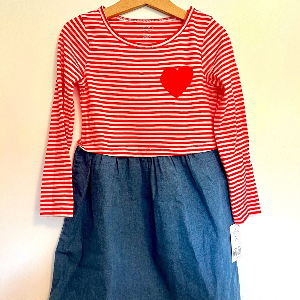 NWT Carters Heart Pocket Dress, Size 5